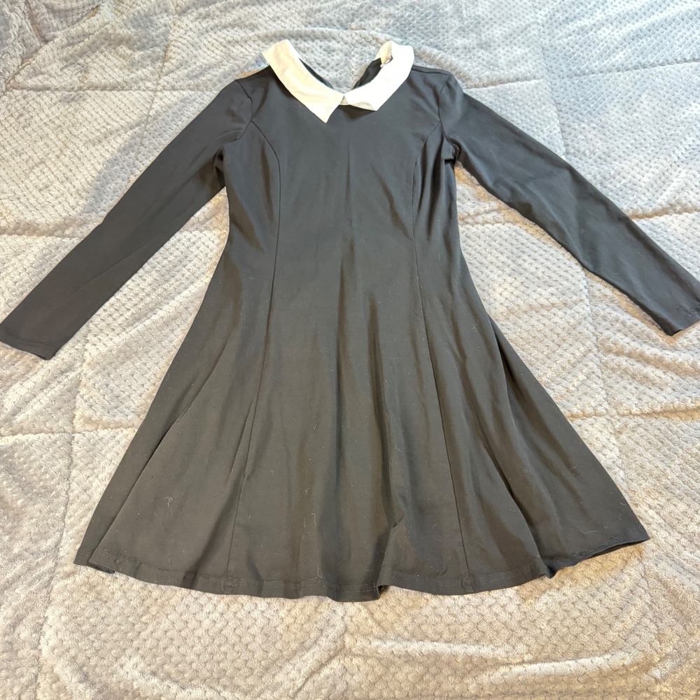 Aphratti Womens Black Peter Pan Collar Dress Long Sleeve Skater Mod Size 8